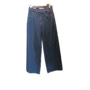 Levi's Premium XL Straight Tie Waist Jeans Women's 24 Baggy Wide Leg Dark Wash